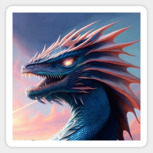 Intricate Pink and Blue Scaled Dragon at Sunrise Sticker